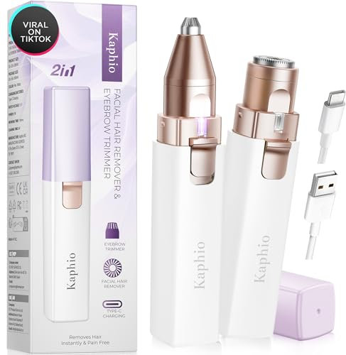 Gesichtshaarentfernung für Frauen: Elektrischer Augenbrauentrimmer & Haarentfernungsgerät 2-in-1 Wiederaufladbarer Gesichtshaarentferner Schmerzfreier Augenbrauenformer für Oberlippe, Kinn
