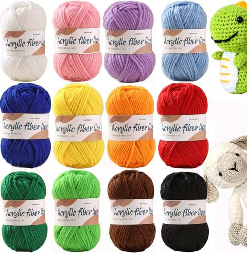 12 x 25g Crochet Yarn Acrylic Yarn Knitting Wool Hand Knitting Yarns | Crochet Kits crochet wool for Crochet Knitting and Crafts Multi-Color