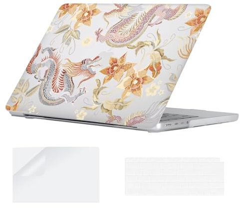YOPAS Coque Compatible avec MacBook Pro M4 14 Pouces 2024 A3112 2023-2021 M3 M2 M1 A3185 A3401 A2918 A2992 A2779 A2442 Pro/Max, Housse MacBook Pro 14&Couverture de Clavier, Dragon