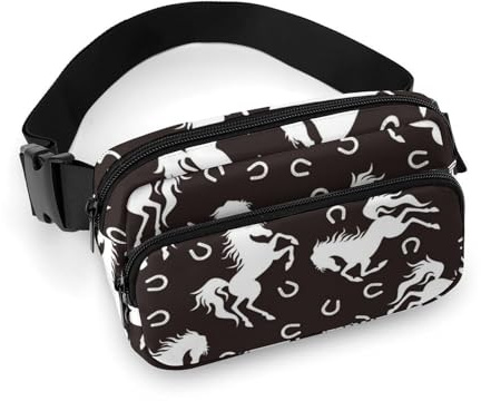 Gürteltasche für Damen und Herren, Cross-Body – modernes Pferd, Schwarz / Weiß, kleine Crossbody-Tasche für Damen und Herren, Gürteltasche für Workout, Laufen, Reisen, mit verstellbarem Gurt