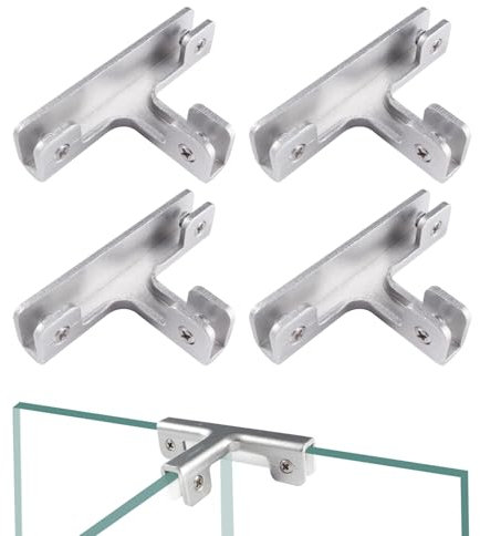 Lyeteung 4 Pezzi 8mm Morsetto in Vetro, Lega di Alluminio Vetro Clip, Supporti per Vetro Regolabili, Clip di Fissaggio in Vetro, Morsetti per Vetro, per Vetri Spessi 3-7 mm, Forma di T