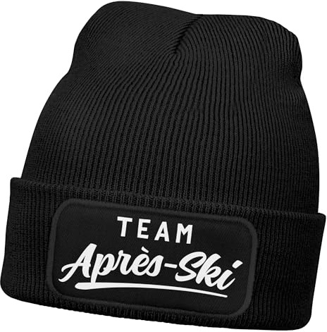 MoonWorks® Herren Beanie mit Patch Strickmütze mit Spruch Skifahren Aufdruck Pistenraupe Lustig Mütze Männer