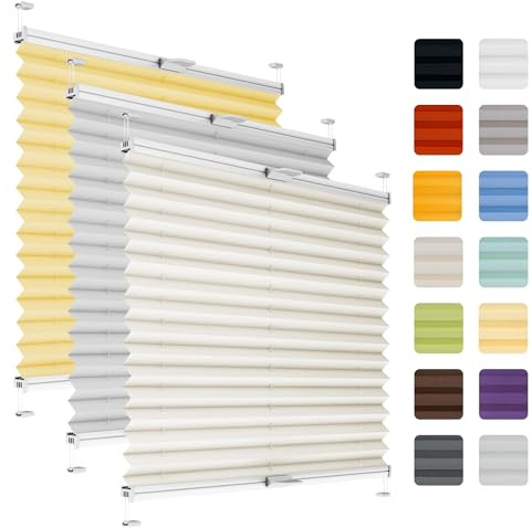 Plisart Plissee ohne Bohren zum Kleben auf Rahmen - Creme 105x110 cm | Thermo Plisseerollo, Rollo Jalousie auf den Fensterrahmen, Einfache Montage, Faltrollo Blickdicht für Fenster, Sichtschutz