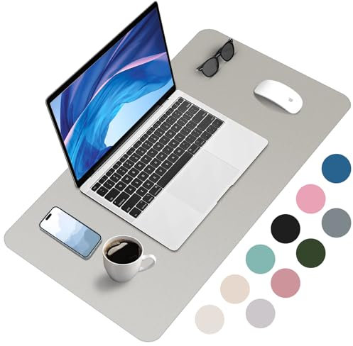 Zanfqvo Schreibtischunterlage 60x35cm - Mauspad XXL aus PU-Leder, Wasserdicht und rutschfest - Multifunktionales schreibunterlagen - tischunterlage für Büro/Home/Laptop (Grau)