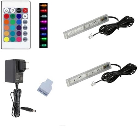 QLS LED RGB Glasbodenbeleuchtung Set Lichtleiste 12V Fernbedienung 16 Farben Dimmbar (Menge, 2, stück)