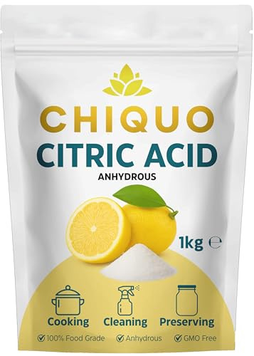 Chiquo Citric Acid 1kg - Anhydrous & 100% Food Grade - E330 | GMO-Free & Vegan | Natural Descaler & Cleaner | For Cleaning, Cooking, Bath Bombs & Preserving | Resealable Pack for Freshness