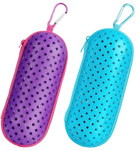 2 PCS Estuche para Gafas de Natación,Estuche de Transporte de EVA,Caja de Protección portátil para Gafas de Natación,Funda para Gafas de natación con hebillas de montañismo, Unisex (Azul + Púrpura)