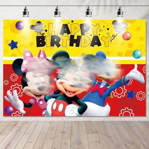 Minni Happy Birthday Backdrop, Photography Backdrop Photo Background, Happy Birthday Banner Party Supplies for Kids Party Decorations 5x3FT (J)