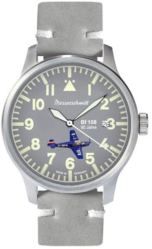 Messerschmitt ME42CH-M Herrenuhr - Eleganz & Präzision - grau lackiertes Zifferblatt in Kombination mit dem satinierten Edelstahlgehäuse - Ø 42 mm - Lederarmband - Made in Germany