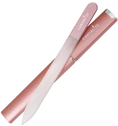 CANVALITE Best Crystal Glass Nail File – Long Lasting Double Sided Tempered Glass File – Professional Salon Manicure/Pedicure Filing Tool for Natural Nails - Rose Gold