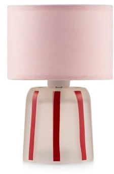 Emò Italia Lampada da Tavolo in Vetro con Paralume a Strisce in Tessuto Rajon 13xH20 cm 4 Varianti (1pz) Bianco/Cipria