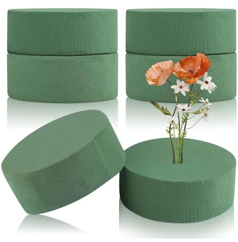 MaoNativey 6 Blocchi di Schiuma Floreale Rotonda 10x10x4cm - Cilindro per Fiori Freschi e Artificiali - Ideale per Decorazioni, Matrimoni, Feste e Composizioni Floreali (Schiuma Bagnata/Asciutta)
