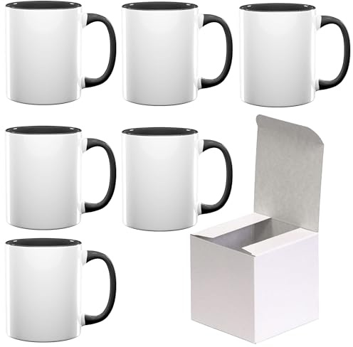 AL PRODUCTION Set Tazze per Sublimazione in Ceramica Bianca 330ml - Tazza Mug di Categoria AAA inclusa di Scatola per Gadget e Personalizzazioni - Made in Italy (Nero, 6 Unità)