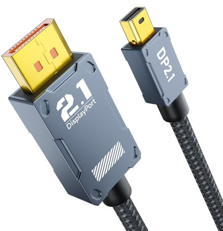 16K Câble Mini DisplayPort vers DisplayPort 2.1, 80Gbp Bidirectionnelle DP vers Mini DP,[16K@60Hz, 8K@120Hz, 4K@240Hz] HDR, DSC, G-Sync FreeSync, Thunderbolt 2 pour Laptop MacBook Moniteur (2M)