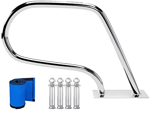 Pool-Handläufe, 55,9 x 76,2 cm, 113,4 kg Tragkraft, rostfrei, Handlauf, humanisiert, Schwimmen mit blauer Griffabdeckung und Schrauben, 4 Stück