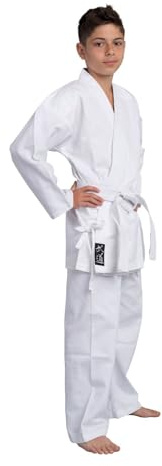 TEKKA BUDO Kinder Karateanzug Kidoka II weiß - Leichtes Kids Modell 8 oz Baumwolle - Karate Gi Set - Jacke Hose Gürtel - Einsteiger Anzug