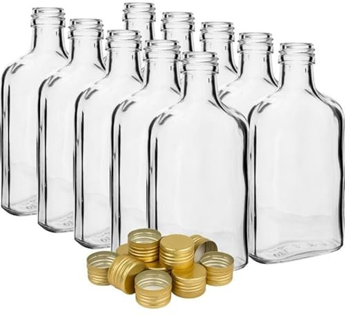 made in home 10 x 100 ml leere Glasflaschen 100 ml und goldene Schraubverschlüsse zum Selbstbefüllen Aufbewahrung Wein Gin