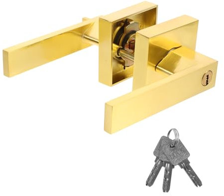 SHINEOFI 1 Satz Innentürschloss mit Türdrückergarnitur Abschließbare Türknauf für Schlafzimmer Stabile Konstruktion Goldene Ausführung mit Schlüssel für Holztüren