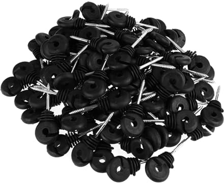100 PCS Black Electric Fence Insulators, Electric Fence Ring Insulator, Wood Post Screw In Insulators for Electric Farm Fence