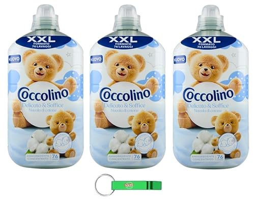 3x Coccolino Weichspüler Fresh XXL Wilde Zarte und Weiche - Baumwollwolke, Neu Konzentrierter Weichspüler, 76 Wäschen, 1750ml + Beni Culinari Kostenloser Schlüsselanhänger