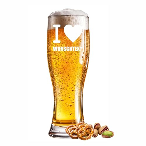 Weizenglas graviert mit I love Wunschname 0,5l mit Jahr Individuelles Weizenglas für besondere Anlässe wie Geburtstag, Jubiläum, Vatertag oder Feier - Gravur frei wählbar