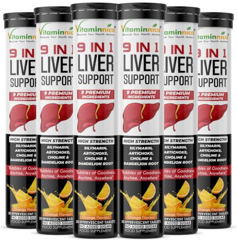Vitaminnica 9-in-1 Liver Support- 120 Effervescent Tablets - Orange Flavour | Advanced Formula with Silymarin, Dandelion Root, Artichoke | Daily Wellness Formula