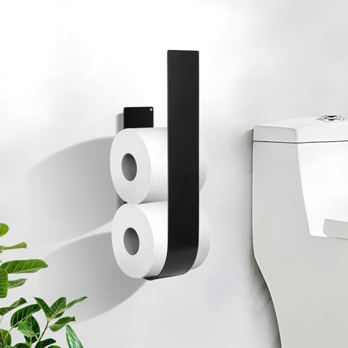 KNJOMZIE Toilettenpapierhalter Ohne Bohren, Schwarz Toilettenpapier Aufbewahrung, Selbstklebender Klopapierhalter, Ersatzrollenhalter Klorollenhalter für 3 Rollen, Klorollenaufbewahrung Wand