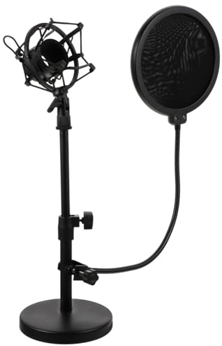 Verstellbarer Tischmikrofonständer 1 Satz mit Mikrofonfilter aus Metall | Schwarz, Starke Stabilität und Vibrationsreduktion, für Tonstudios und Voice Over Dienste