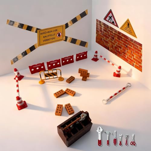 MmmLucipor Wichtel Zubehör Baustelle, 26Pcs Miniatur Wichtel Baustelle Set DIY Wichtelbaustelle Miniatur Deko Weihnachten Wichteltür Baustelle Einzug Puppenhaus Zubehör