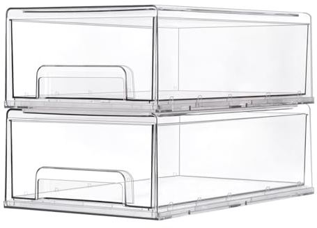 2pcs Large Acrylic Cosmetic Organizer 33cm Stackable Drawer Organiser Clear