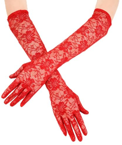 GAZIL Lace Gloves for Women, Floral Elbow Length Opera Gloves Stretchy Lace Glove for Bridal Wedding, Vintage for Party, Dance, Masquerade Costumes（Long/Short