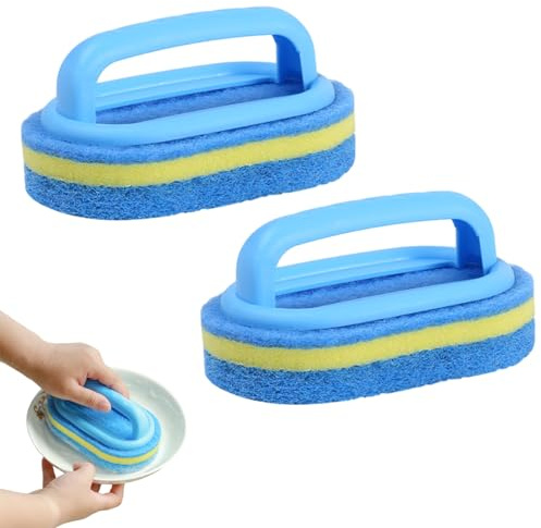 Alwodici 2pcs Bathroom Cleaning Sponge Cleaning Brush With Handle Multi-Functional Shower Sponge Scrubbing Tool Tile Cleaner Brush Thick Cleaning Scrubber For Bathrooms Kitchens Bathtubs Toilets Floor