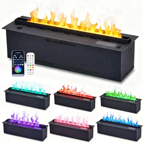 Wasserdampfkamin smart 3D mit realistischer Flamme – 9 Farben einstellbar, App & Fernbedienung, Touch-Bedienfeld, automatisches Nachfüllen, sicherer Luftbefeuchter, Edelstahl Design 1200mm/47.2in