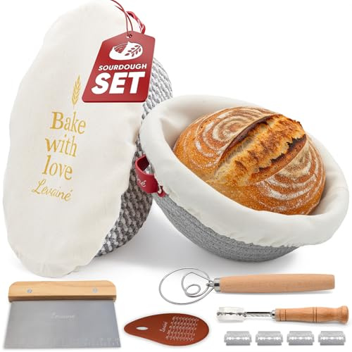 Levainé Sourdough Bread Baking Kit with Banneton Proofing Basket Set (Round & Oval) and Tools – Cotton Rope Bread Proofing Baskets, Ideal Gift for Bakers, Bread Making Kit