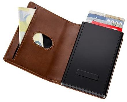 TROIKA Kartenetui mit herausnehmbarem MagSafe Sherlock Home 2-in-1 Wallet mit RFID Schutz Ausleseschutz für 6 Karten - starker Magnet zum Befestigen am Handy aus Kunstleder, Metall braun