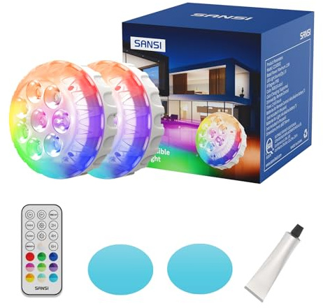 SANSI Unterwasser Licht mit Fernbedienung, LED Poolbeleuchtung RGB, 2 Stück | IP68 Pool Lichter mit Magneten und Saugnäpfen, 20 RGB Farbe für Schwimmbad, Aquarium, Brunnen, Party Deko