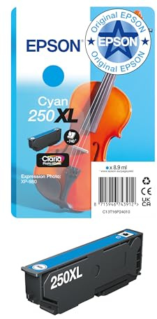 Original Epson 250XL Violin Singlepack Tintenpatrone | Cyan | 1x 8,9 ml | Original Epson Tinte für optimale Ergebnisse