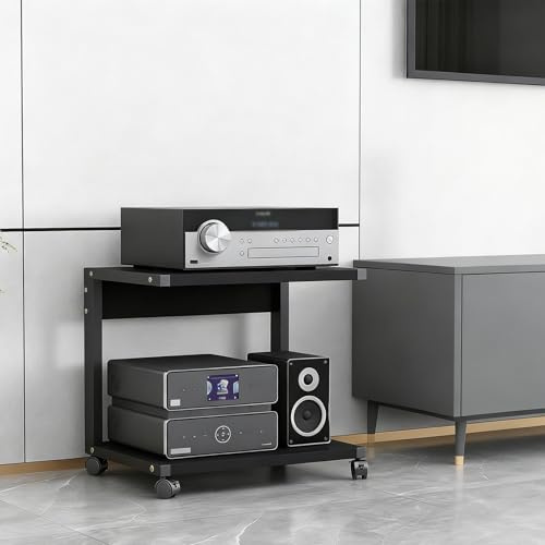 ZXLIHS 2 Tier Stand with Wheels Small TV Shelf & Stereo Cabinet Movable Storage for Home Bar & KTV Black 50x40x50cm (19x15x19in)