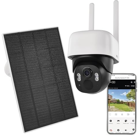EMOS GoSmart - Smarte Außenkamera mit WLAN & Solarpanel, 5MP Akku-Überwachungskamera - 135° Weitwinkel, Nachtsicht 9 m - Bewegungserkennung/Verfolgung - IP44 - Tuya/GoSmart App - weiß/schwarz