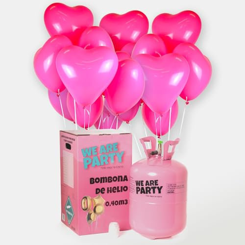 Pack Romántico: bombona de helio maxi + 50 globos de látex de Corazón Rosa