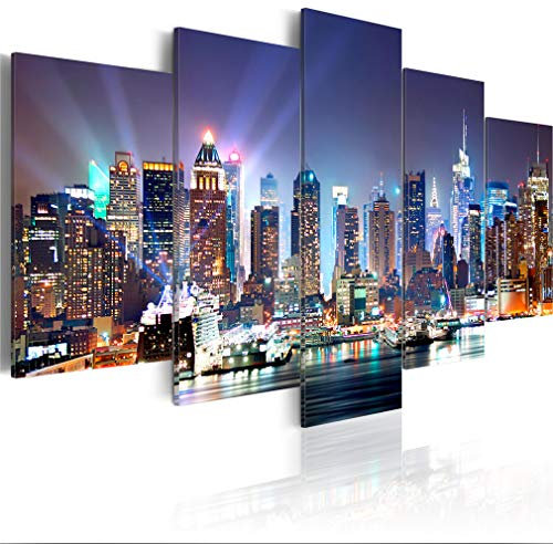decomonkey Bilder New York 200x100 cm 5 Teilig Leinwandbilder Bild auf Leinwand Wandbild Kunstdruck Wanddeko Wand Wohnzimmer Wanddekoration Deko