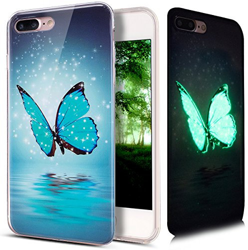 Kompatibel mit iPhone 8 Plus Hülle,iPhone 7 Plus Hülle,Bunte Gemalt [Leuchtend Luminous] Handyhülle TPU Silikon Hülle Handy Hülle Case Tasche Schutzhülle für iPhone 8 Plus / 7 Plus,Blau Schmetterling