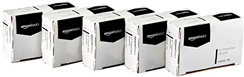 Amazon Basics No. 1 Paper Clips, Smooth, 1000 Count (10 Pack of 100), Silver