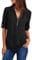 Tuopuda Magliette Donna Estive Camicette Manica Lunga Camicia Elegante Blusa Moda T-Shirt Scollo a V Top con Cerniera Tee Maglietta Casual Shirt Tinta Unita Pullover Taglie Forti, Nero, XXL