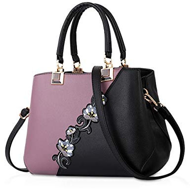 NICOLE & DORIS Sacs à Main pour Femmes Sacs à bandoulière à la Mode Motif de Fleurs Sac d'épaule épissage Couleur Violet