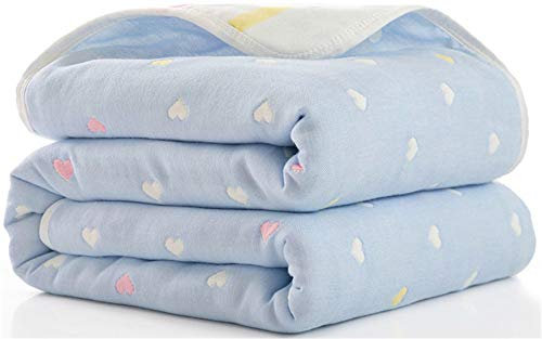 Hayisugal Kinder Decke 6-lagig Babydecke aus 100% Baumwolle - kuschelige Baumwolldecke Ideal als Kinderwagendecke, Erstlingsdecke, Bettdecke oder Kuscheldecke, Blau Herz, 110x110cm