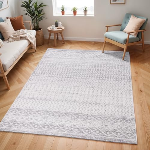 Livabliss Boston Indoor Outdoor – 120x170 cm Large Carpet for Living Room & Dining – Boho Style, Patterned, Waterproof, Stain-Resistant, Grey
