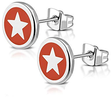 BlackAmazement 2er Set 316L Edelstahl Ohrstecker Ohrringe Stern Star Rebell Punk rot silber Damen Herren (Silber)