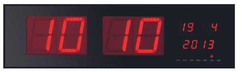 Perel Wanduhr mit LED-Anzeige, digital Uhr Wand, Wanduhr digital groß, batteriebetrieben, Digitale Wanduhr groß, Digitaluhr Wand, Uhr Wand digital, schwarz, rot
