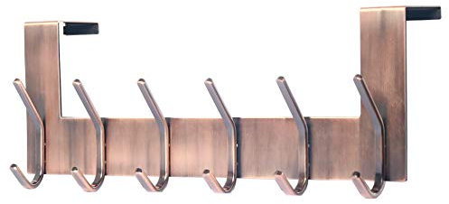 Dseap Over The Door Hook Hanger - 6 Hooks Over Door Coat Rack for Hanging Clothes Hat Towel, Antique Copper